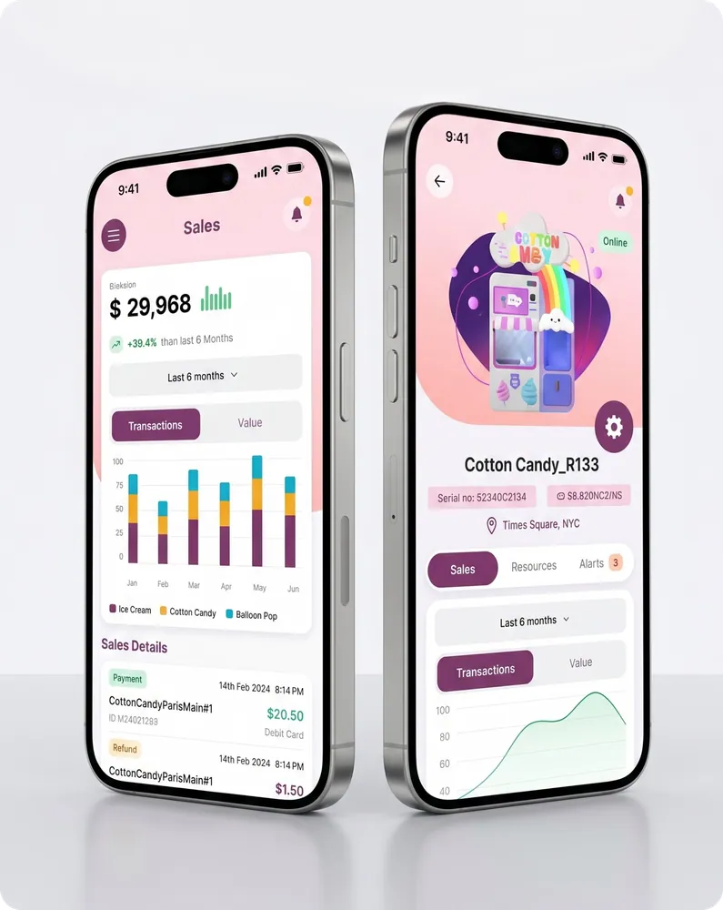 Sweet Robo Smart-Operator-App mit Live-Maschinendaten auf Smartphones