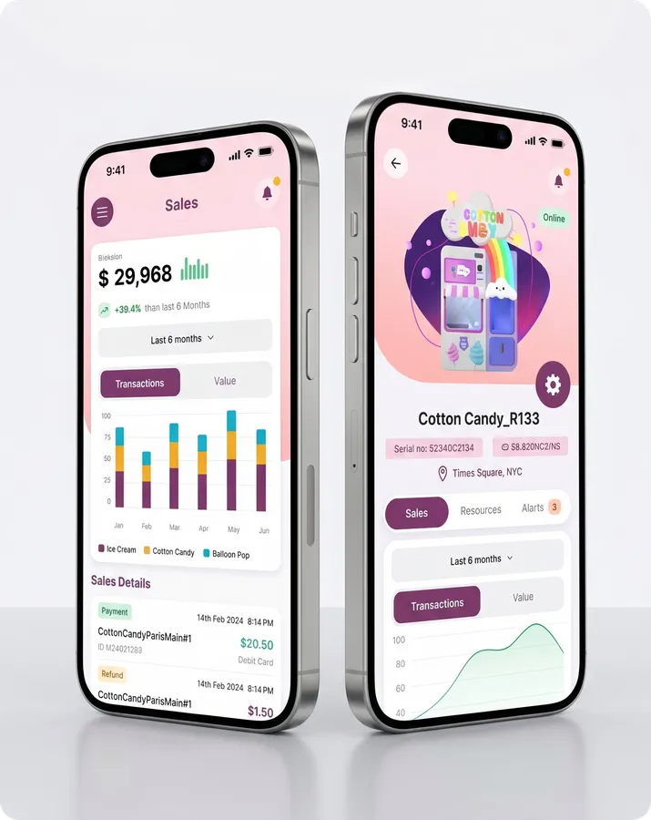 Intelligente Management-App von Sweet Robo mit Live-Umsätzen und Maschinensteuerung