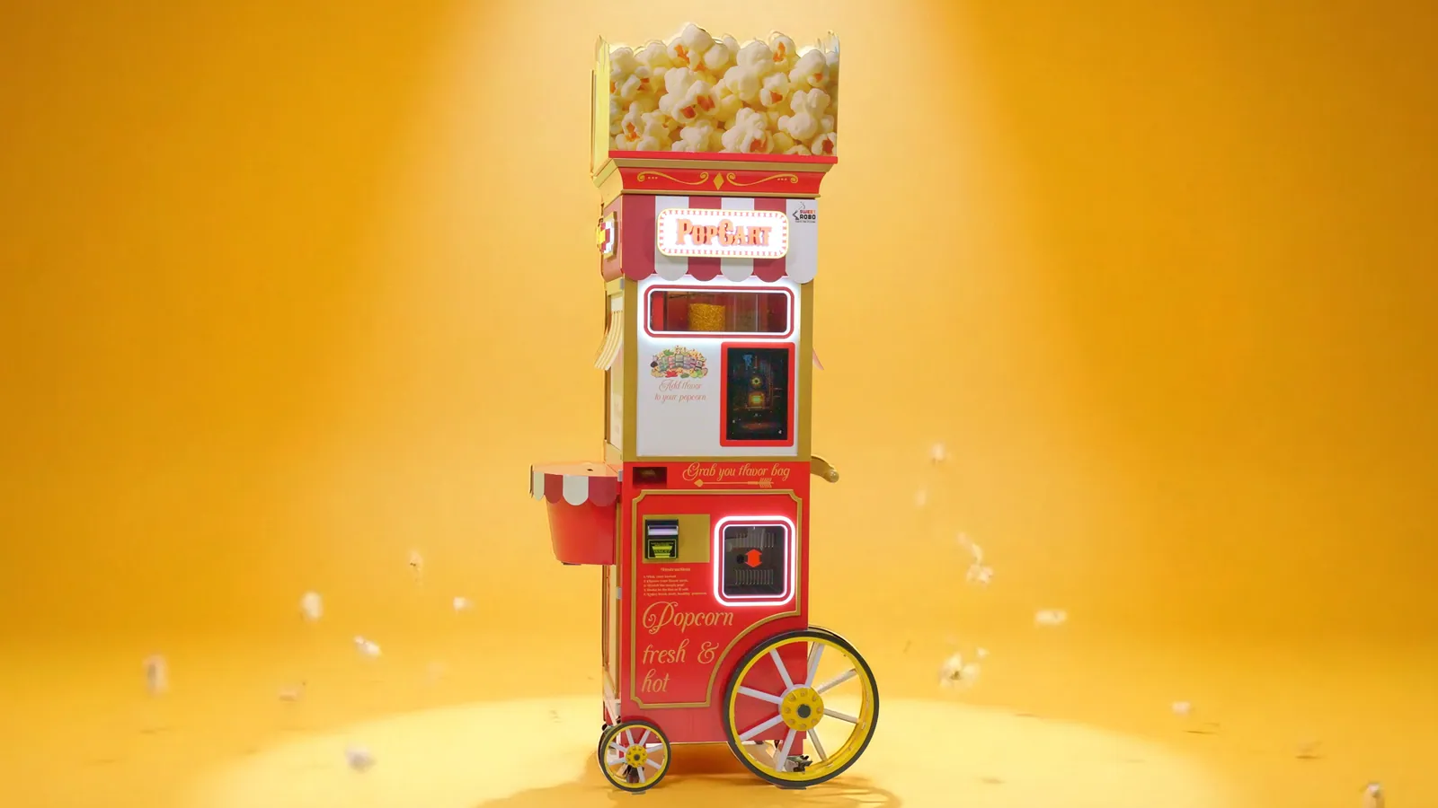 Distributeur automatique de popcorn Sweet Robo préparant une portion fraîche